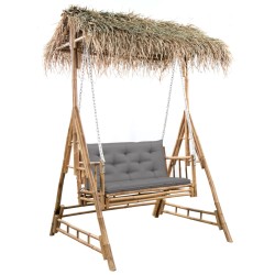 vidaXL Hollywoodschaukel mit Palmblättern und Kissen 202 cm Bambus 