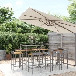 vidaXL 11-tlg. Gartenbar-Set Grau Poly Rattan & Massivholz Akazie