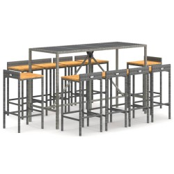 vidaXL 11-tlg. Gartenbar-Set Grau Poly Rattan & Massivholz Akazie