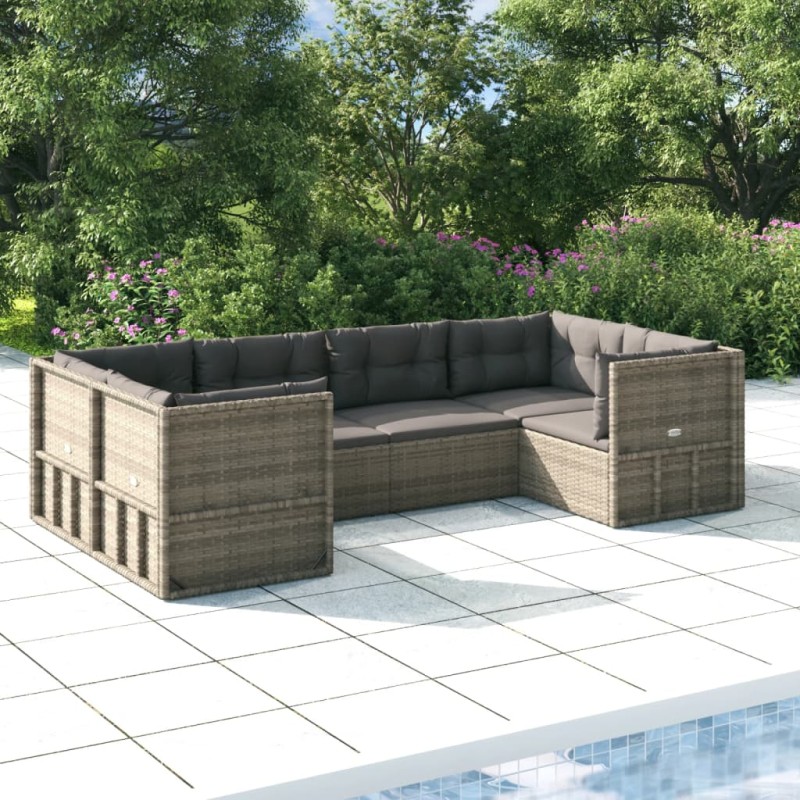 vidaXL 6-tlg. Garten-Lounge-Set mit Kissen Grau Poly Rattan vidaXL 6-tlg. Garten-Lounge-Set mit Kissen Grau Poly Rattan