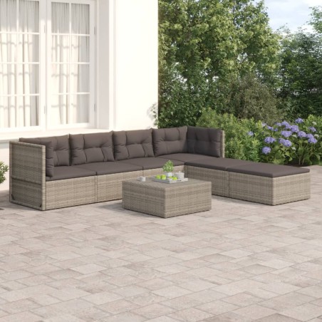 vidaXL 6-tlg. Garten-Lounge-Set mit Kissen Grau Poly Rattan