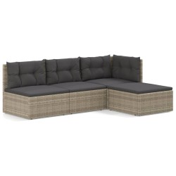 vidaXL 4-tlg. Garten-Lounge-Set mit Kissen Grau Poly Rattan