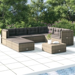 vidaXL 8-tlg. Garten-Lounge-Set mit Kissen Grau Poly Rattan