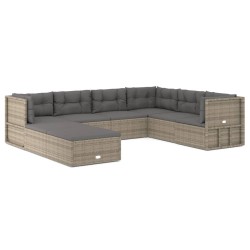 vidaXL 8-tlg. Garten-Lounge-Set mit Kissen Grau Poly Rattan