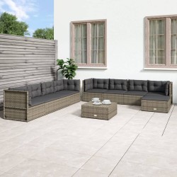 vidaXL 9-tlg. Garten-Lounge-Set mit Kissen Grau Poly Rattan