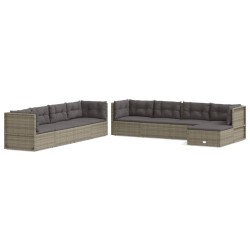 vidaXL 9-tlg. Garten-Lounge-Set mit Kissen Grau Poly Rattan