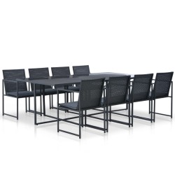 vidaXL 9-tlg. Garten-Essgruppe mit Auflagen Poly Rattan Schwarz