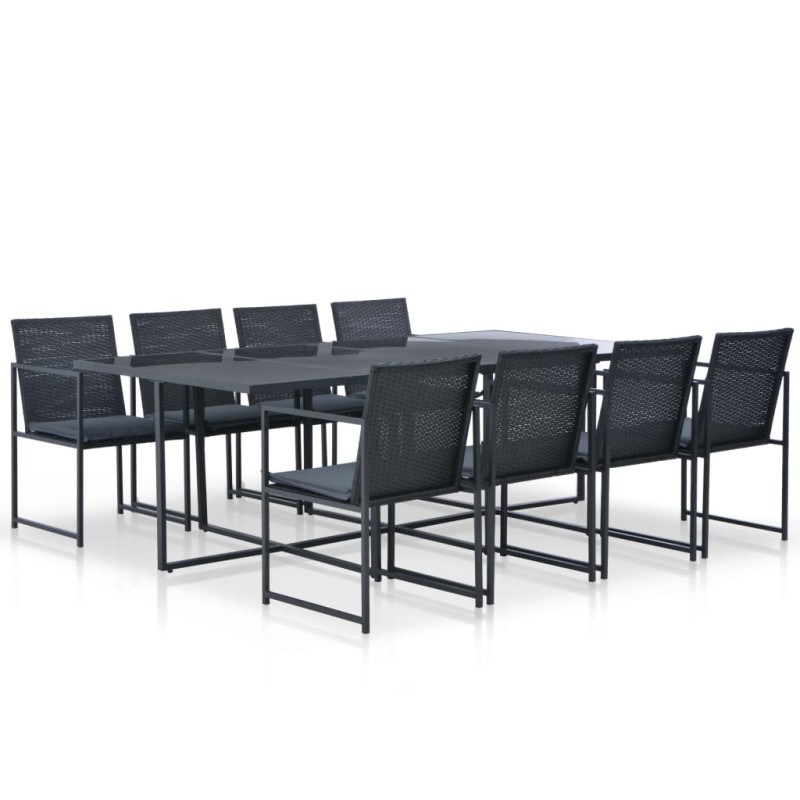 vidaXL 9-tlg. Garten-Essgruppe mit Auflagen Poly Rattan Schwarz vidaXL 9-tlg. Garten-Essgruppe mit Auflagen Poly Rattan Schwarz