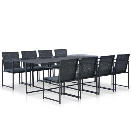 vidaXL 9-tlg. Garten-Essgruppe mit Auflagen Poly Rattan Schwarz