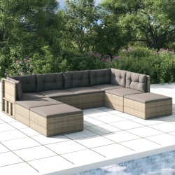 vidaXL 8-tlg. Garten-Lounge-Set mit Kissen Grau Poly Rattan