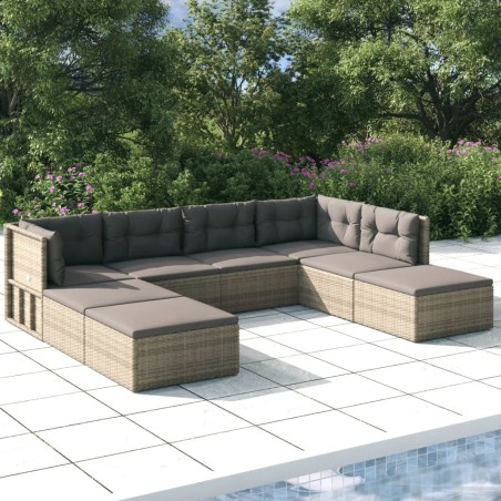 vidaXL 8-tlg. Garten-Lounge-Set mit Kissen Grau Poly Rattan