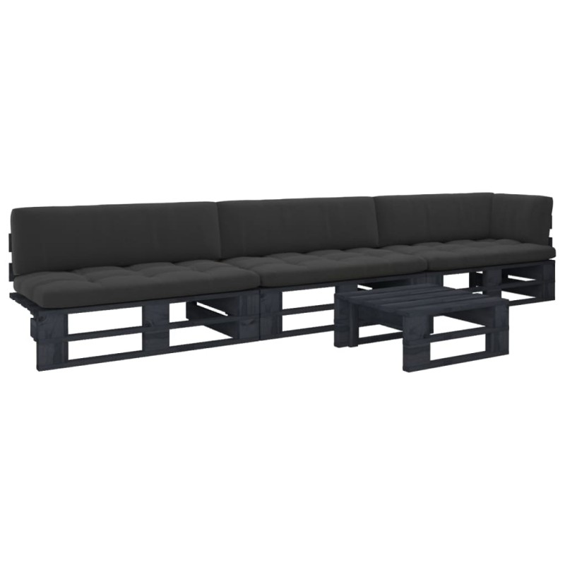vidaXL 4-tlg. Paletten-Lounge-Set Schwarz Imprägniertes Kiefernholz vidaXL 4-tlg. Paletten-Lounge-Set Schwarz Imprägniertes Kiefernholz