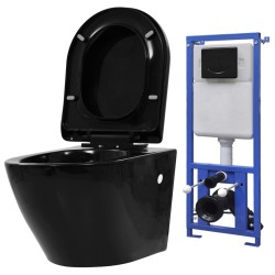vidaXL Hänge-Toilette mit Unterputzspülkasten Keramik Schwarz