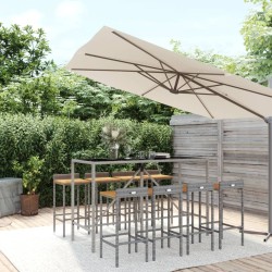 vidaXL 9-tlg. Gartenbar-Set Grau Poly Rattan & Massivholz Akazie