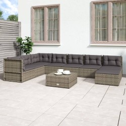 vidaXL 8-tlg. Garten-Lounge-Set mit Kissen Grau Poly Rattan