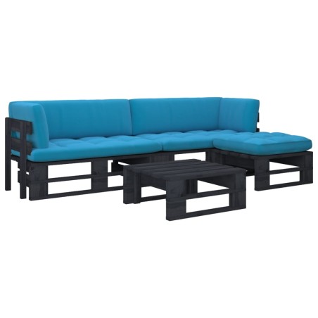 vidaXL 4-tlg. Paletten-Lounge-Set Schwarz Imprägniertes Kiefernholz
