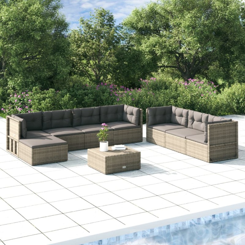 vidaXL 8-tlg. Garten-Lounge-Set mit Kissen Grau Poly Rattan vidaXL 8-tlg. Garten-Lounge-Set mit Kissen Grau Poly Rattan