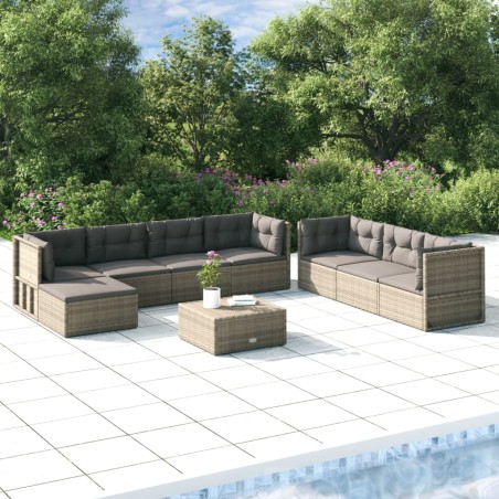 vidaXL 8-tlg. Garten-Lounge-Set mit Kissen Grau Poly Rattan