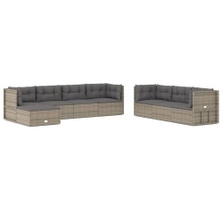 vidaXL 8-tlg. Garten-Lounge-Set mit Kissen Grau Poly Rattan