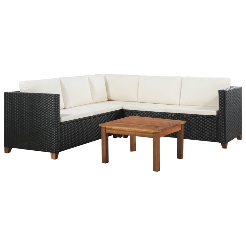 4-tlg. Garten-Lounge-Set mit Auflagen Poly Rattan Schwarz 4-tlg. Garten-Lounge-Set mit Auflagen Poly Rattan Schwarz