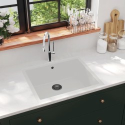 vidaXL Küchenspüle mit Überlauf Weiß Granit