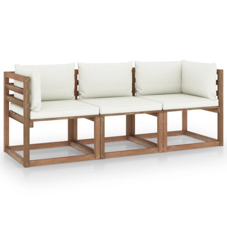 vidaXL Garten-Palettensofa 3-Sitzer mit Kissen in Creme Kiefernholz