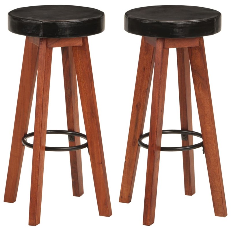 vidaXL Barhocker 2 Stk. Echtleder und Massivholz Akazie vidaXL Barhocker 2 Stk. Echtleder und Massivholz Akazie