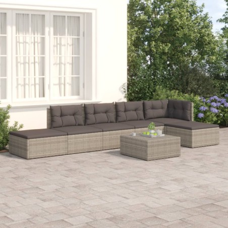 vidaXL 6-tlg. Garten-Lounge-Set mit Kissen Grau Poly Rattan