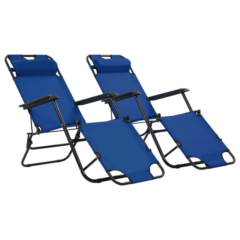 Klappbare Sonnenliegen 2 Stk. mit Fußablage Blau Klappbare Sonnenliegen 2 Stk. mit Fußablage Blau