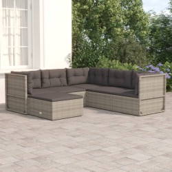 vidaXL 6-tlg. Garten-Lounge-Set mit Kissen Grau Poly Rattan