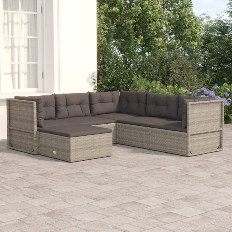 vidaXL 6-tlg. Garten-Lounge-Set mit Kissen Grau Poly Rattan vidaXL 6-tlg. Garten-Lounge-Set mit Kissen Grau Poly Rattan