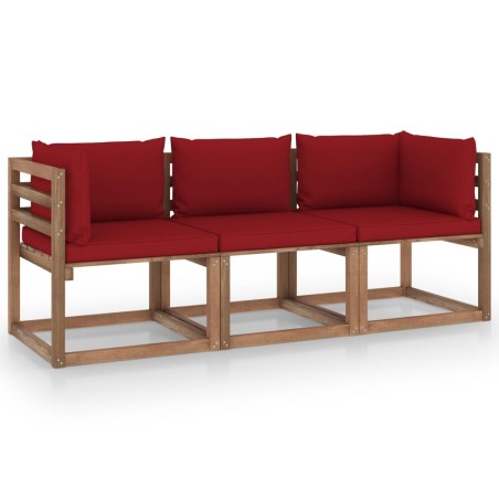 vidaXL Garten-Palettensofa 3-Sitzer mit Kissen in Weinrot Kiefernholz