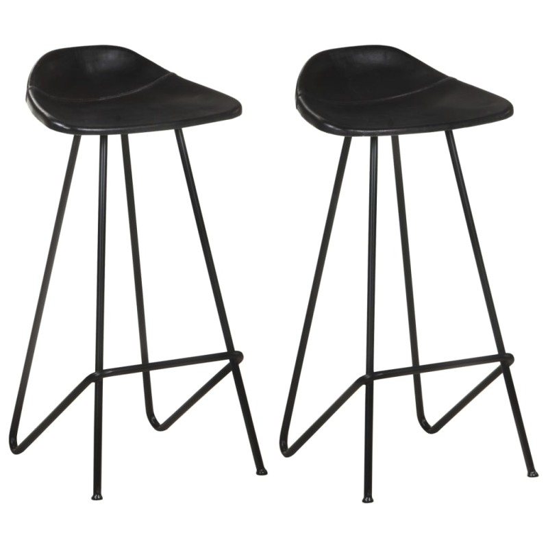 vidaXL Barhocker 2 Stk. Schwarz Echtleder vidaXL Barhocker 2 Stk. Schwarz Echtleder
