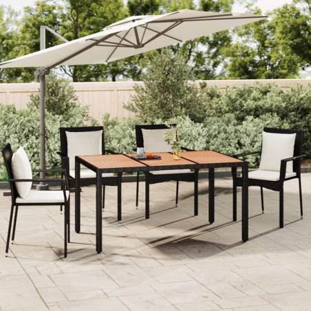 vidaXL Gartentisch mit Holzplatte Schwarz Poly Rattan & Akazienholz