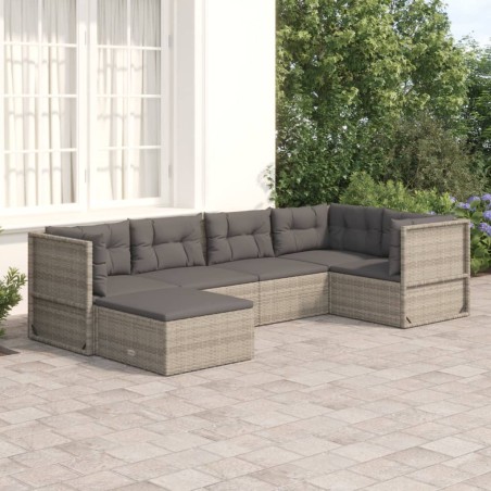 vidaXL 6-tlg. Garten-Lounge-Set mit Kissen Grau Poly Rattan