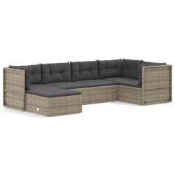 vidaXL 6-tlg. Garten-Lounge-Set mit Kissen Grau Poly Rattan