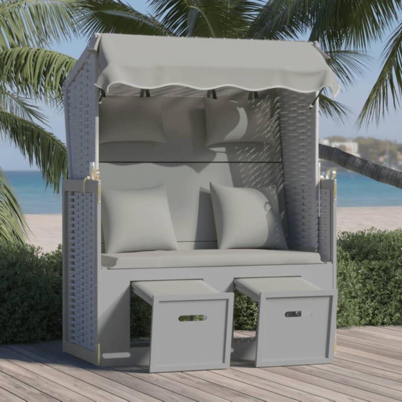 vidaXL Strandkorb mit Kissen Poly Rattan und Massivholz Grau vidaXL Strandkorb mit Kissen Poly Rattan und Massivholz Grau