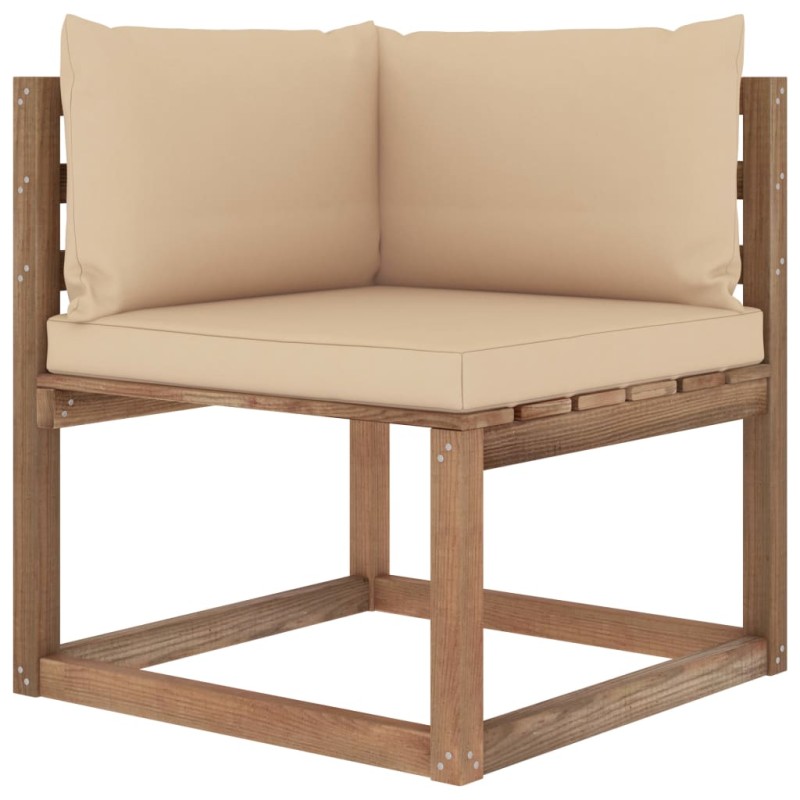 vidaXL Outdoor-Ecksofa Paletten mit Kissen in Beige vidaXL Outdoor-Ecksofa Paletten mit Kissen in Beige