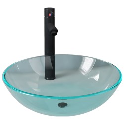 vidaXL Waschbecken mit Wasserhahn und Ablaufgarnitur aus gehärtetem Klarglas