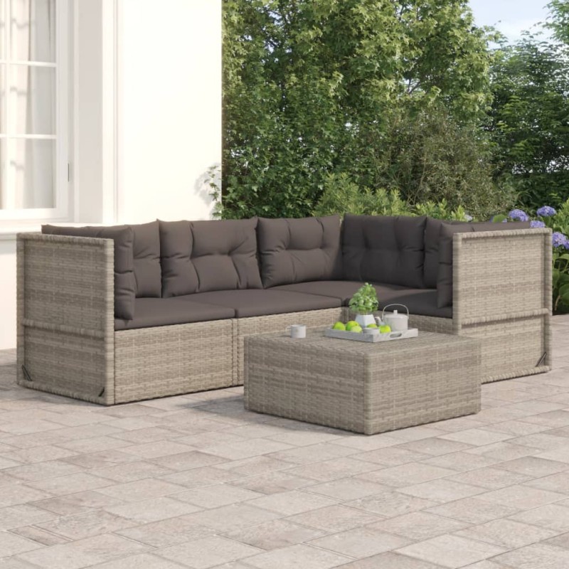 vidaXL 4-tlg. Garten-Lounge-Set mit Kissen Grau Poly Rattan vidaXL 4-tlg. Garten-Lounge-Set mit Kissen Grau Poly Rattan
