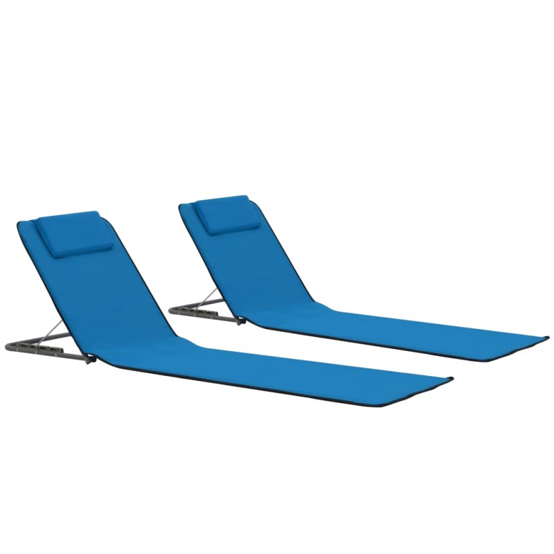 Klappbare Strandmatte 2 Stk. Stahl und Stoff Blau Klappbare Strandmatte 2 Stk. Stahl und Stoff Blau