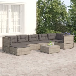 vidaXL 7-tlg. Garten-Lounge-Set mit Kissen Grau Poly Rattan