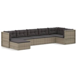 vidaXL 7-tlg. Garten-Lounge-Set mit Kissen Grau Poly Rattan