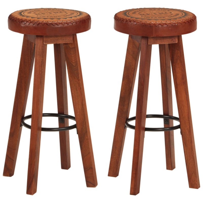 vidaXL Barhocker 2 Stk. Echtleder und Massivholz Akazie vidaXL Barhocker 2 Stk. Echtleder und Massivholz Akazie