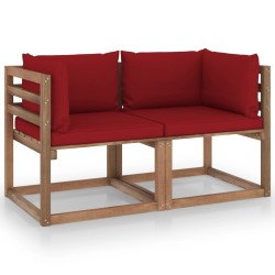 vidaXL Garten-Palettensofa 2-Sitzer mit Kissen in Weinrot Kiefernholz