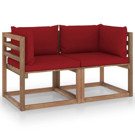 vidaXL Garten-Palettensofa 2-Sitzer mit Kissen in Weinrot Kiefernholz