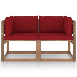 vidaXL Garten-Palettensofa 2-Sitzer mit Kissen in Weinrot Kiefernholz