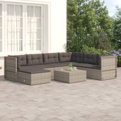 vidaXL 7-tlg. Garten-Lounge-Set mit Kissen Grau Poly Rattan