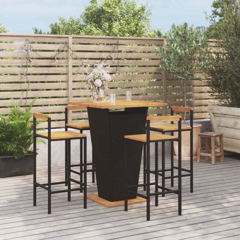 vidaXL 5-tlg. Gartenbar-Set Schwarz Poly Rattan & Massivholz Akazie vidaXL 5-tlg. Gartenbar-Set Schwarz Poly Rattan & Massivholz Akazie