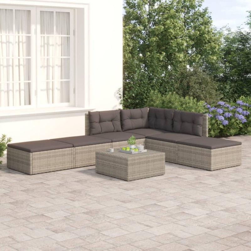 vidaXL 6-tlg. Garten-Lounge-Set mit Kissen Grau Poly Rattan vidaXL 6-tlg. Garten-Lounge-Set mit Kissen Grau Poly Rattan